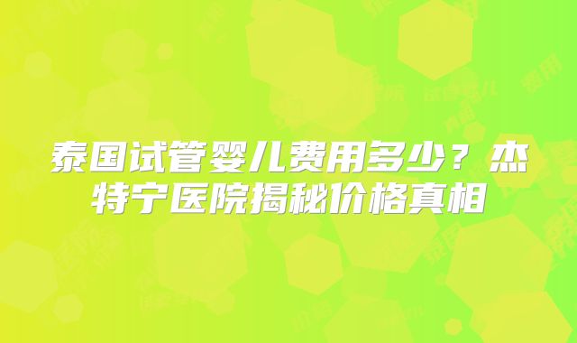 泰国试管婴儿费用多少？杰特宁医院揭秘价格真相