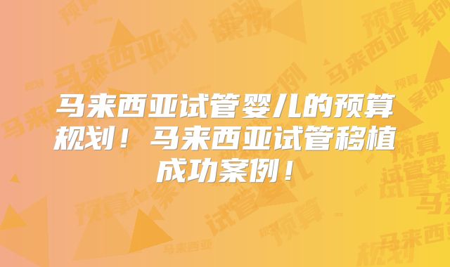 马来西亚试管婴儿的预算规划!马来西亚试管移植成功案例!