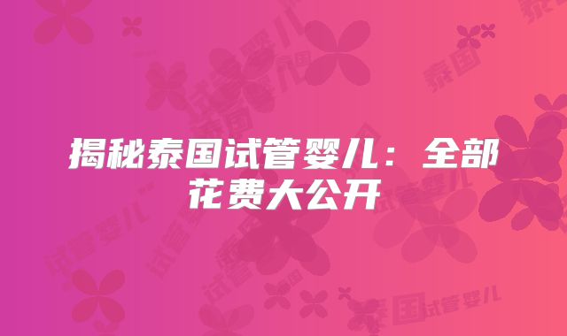 揭秘泰国试管婴儿:全部花费大公开