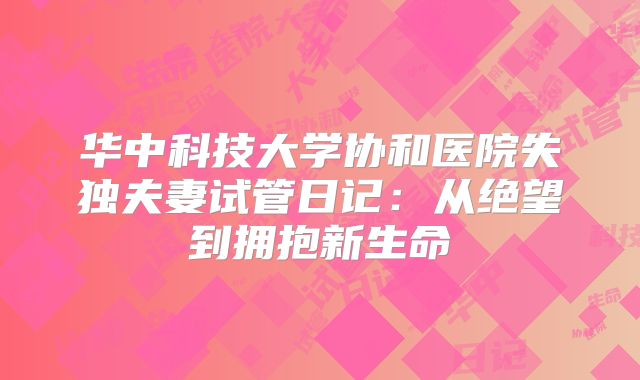 华中科技大学协和医院失独夫妻试管日记：从绝望到拥抱新生命