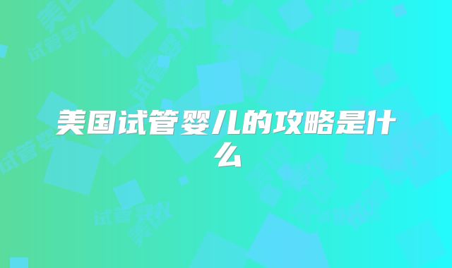 美国试管婴儿的攻略是什么