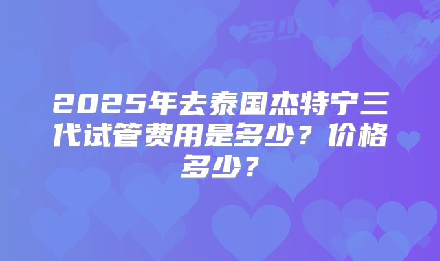 2025年去泰国杰特宁三代试管费用是多少?价格多少?