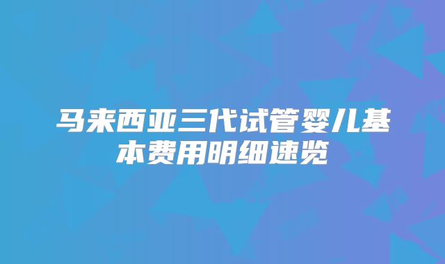 马来西亚三代试管婴儿基本费用明细速览