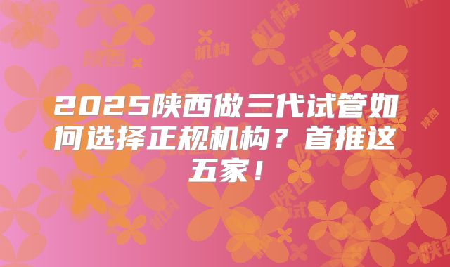 2025陕西做三代试管如何选择正规机构?首推这五家!