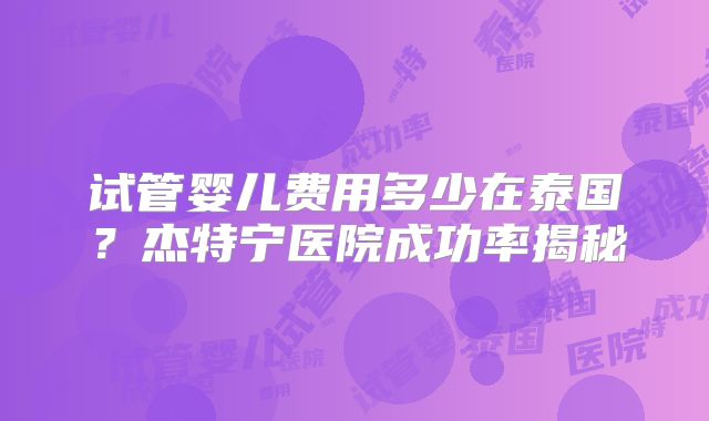 试管婴儿费用多少在泰国？杰特宁医院成功率揭秘