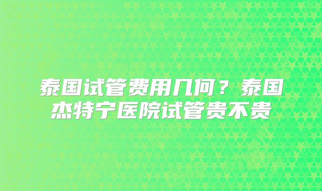 泰国试管费用几何?泰国杰特宁医院试管贵不贵