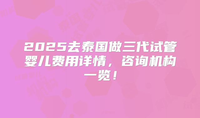 2025去泰国做三代试管婴儿费用详情,咨询机构一览!