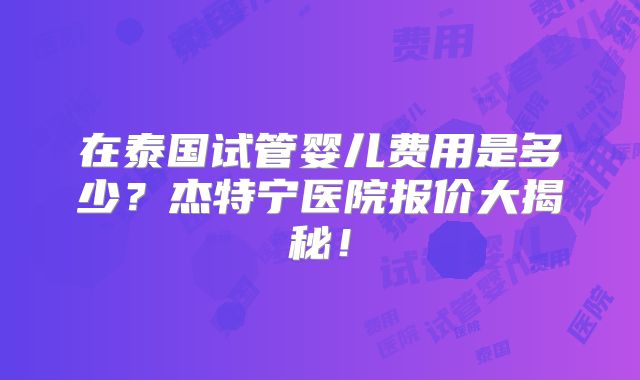 在泰国试管婴儿费用是多少？杰特宁医院报价大揭秘！
