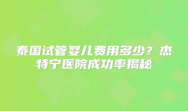 泰国试管婴儿费用多少?杰特宁医院成功率揭秘