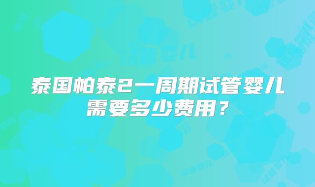 泰国帕泰2一周期试管婴儿需要多少费用?