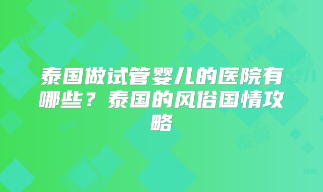 泰国做试管婴儿的医院有哪些？泰国的风俗国情攻略