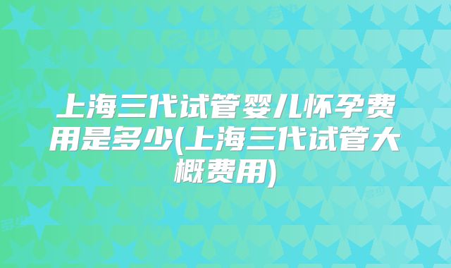 上海三代试管婴儿怀孕费用是多少(上海三代试管大概费用)