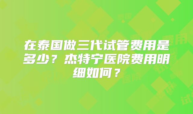 在泰国做三代试管费用是多少?杰特宁医院费用明细如何?