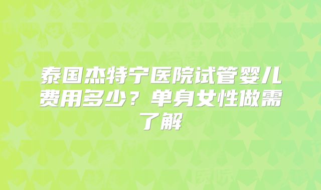 泰国杰特宁医院试管婴儿费用多少？单身女性做需了解