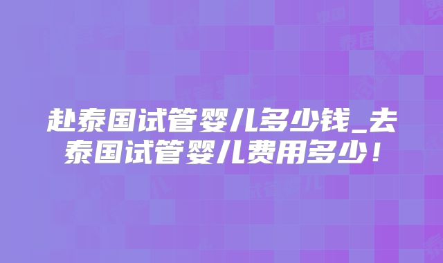 赴泰国试管婴儿多少钱_去泰国试管婴儿费用多少！