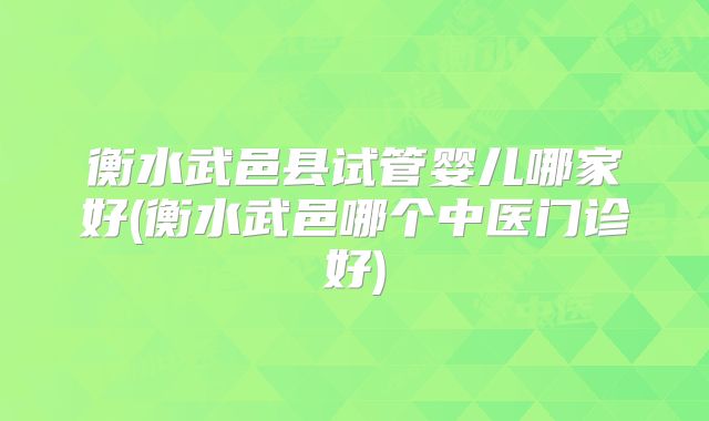 衡水武邑县试管婴儿哪家好(衡水武邑哪个中医门诊好)