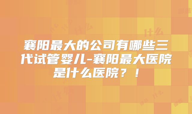 襄阳最大的公司有哪些三代试管婴儿-襄阳最大医院是什么医院?!