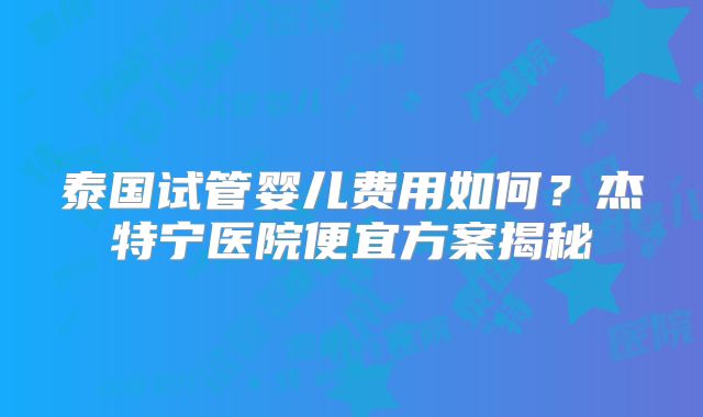 泰国试管婴儿费用如何?杰特宁医院便宜方案揭秘