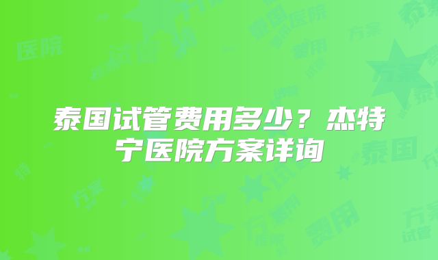 泰国试管费用多少?杰特宁医院方案详询