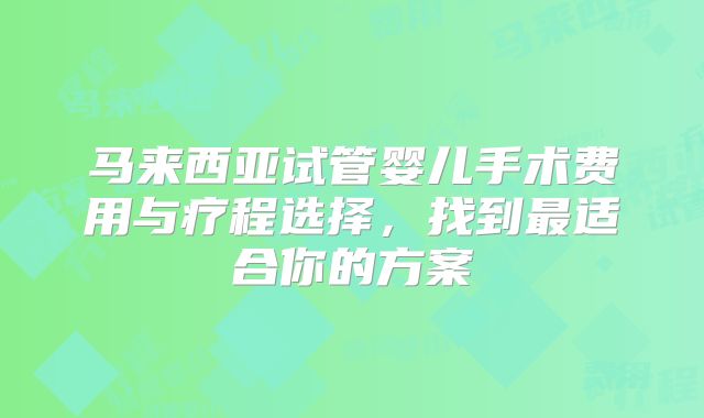 马来西亚试管婴儿手术费用与疗程选择,找到最适合你的方案