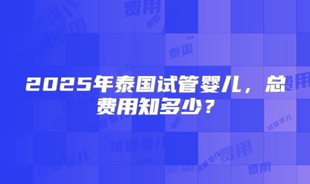 2025年泰国试管婴儿,总费用知多少?