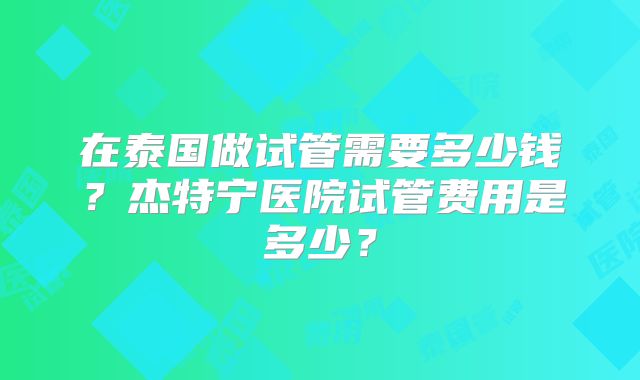 在泰国做试管需要多少钱？杰特宁医院试管费用是多少？