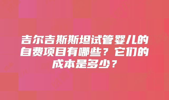 吉尔吉斯斯坦试管婴儿的自费项目有哪些?它们的成本是多少?