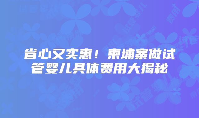 省心又实惠!柬埔寨做试管婴儿具体费用大揭秘