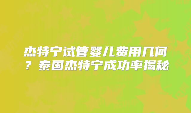 杰特宁试管婴儿费用几何?泰国杰特宁成功率揭秘