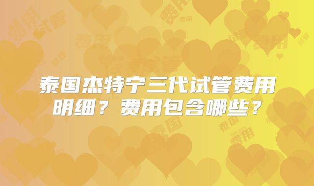 泰国杰特宁三代试管费用明细?费用包含哪些?