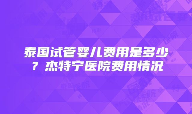 泰国试管婴儿费用是多少?杰特宁医院费用情况
