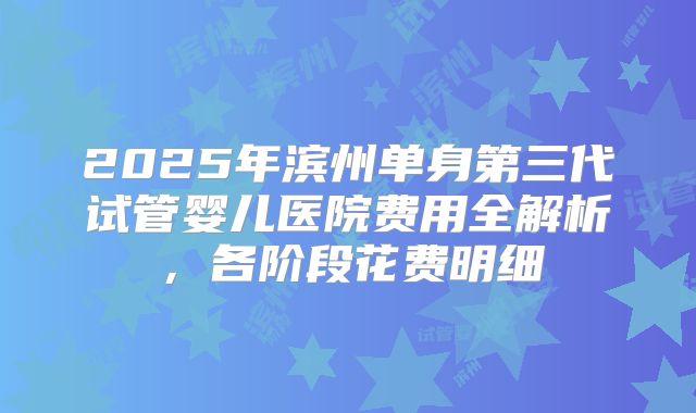 2025年滨州单身第三代试管婴儿医院费用全解析，各阶段花费明细