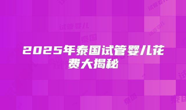 2025年泰国试管婴儿花费大揭秘
