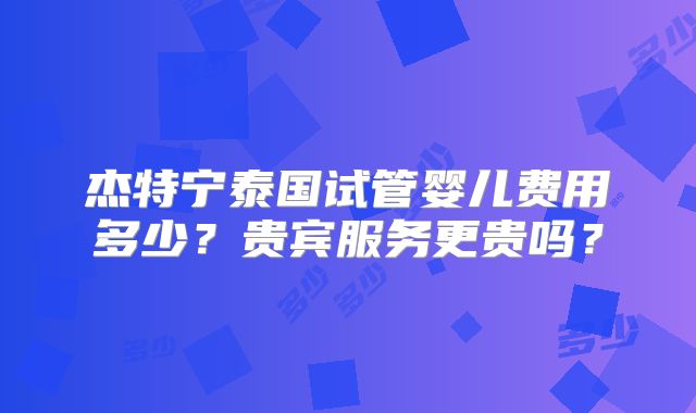 杰特宁泰国试管婴儿费用多少?贵宾服务更贵吗?