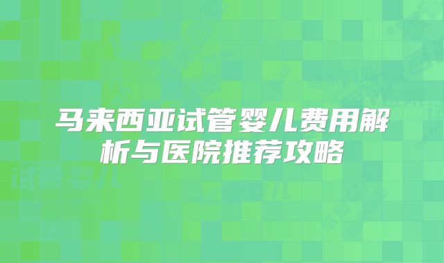 马来西亚试管婴儿费用解析与医院推荐攻略