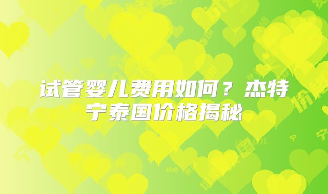 试管婴儿费用如何?杰特宁泰国价格揭秘