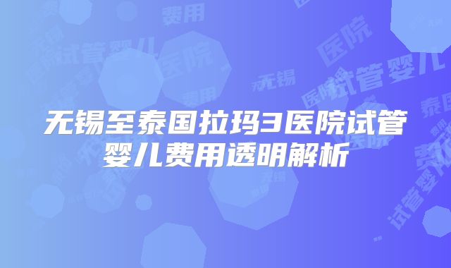 无锡至泰国拉玛3医院试管婴儿费用透明解析
