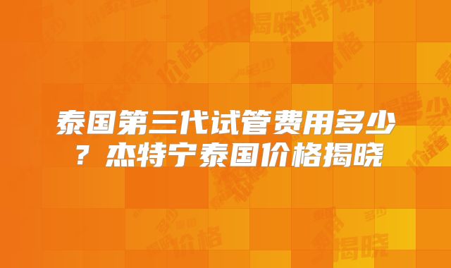 泰国第三代试管费用多少？杰特宁泰国价格揭晓