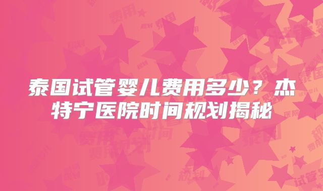 泰国试管婴儿费用多少?杰特宁医院时间规划揭秘