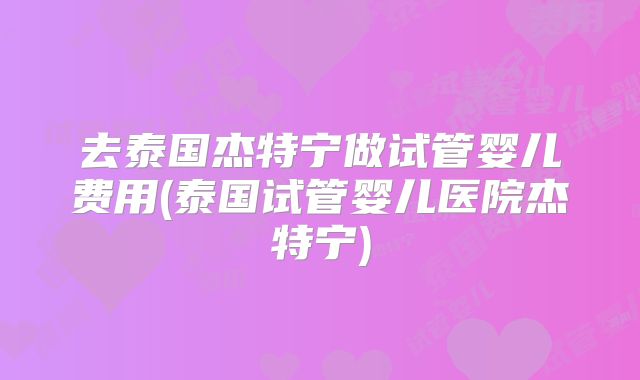 去泰国杰特宁做试管婴儿费用(泰国试管婴儿医院杰特宁)