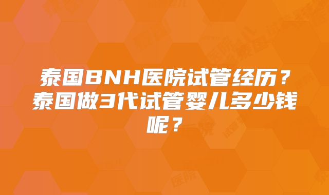 泰国BNH医院试管经历？泰国做3代试管婴儿多少钱呢？