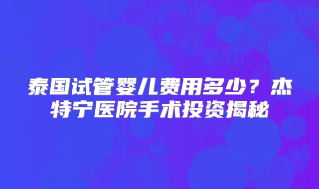 泰国试管婴儿费用多少?杰特宁医院手术投资揭秘