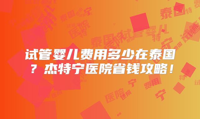 试管婴儿费用多少在泰国?杰特宁医院省钱攻略!