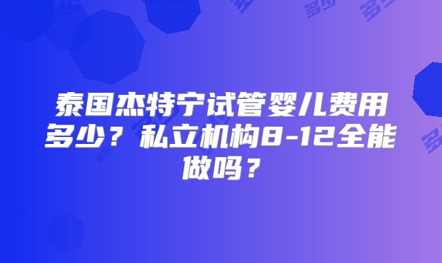 泰国杰特宁试管婴儿费用多少?私立机构8-12全能做吗?