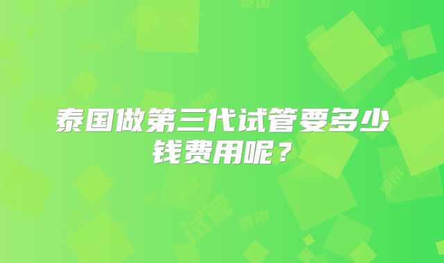 泰国做第三代试管要多少钱费用呢?