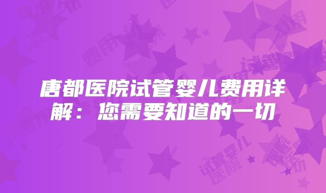 唐都医院试管婴儿费用详解:您需要知道的一切