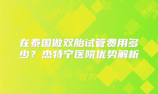 在泰国做双胎试管费用多少?杰特宁医院优势解析