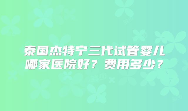 泰国杰特宁三代试管婴儿哪家医院好?费用多少?