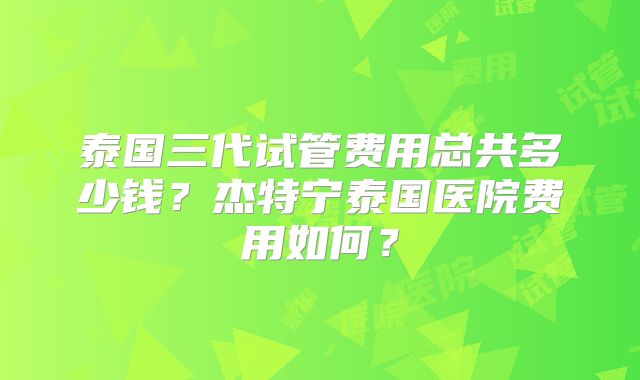 泰国三代试管费用总共多少钱?杰特宁泰国医院费用如何?