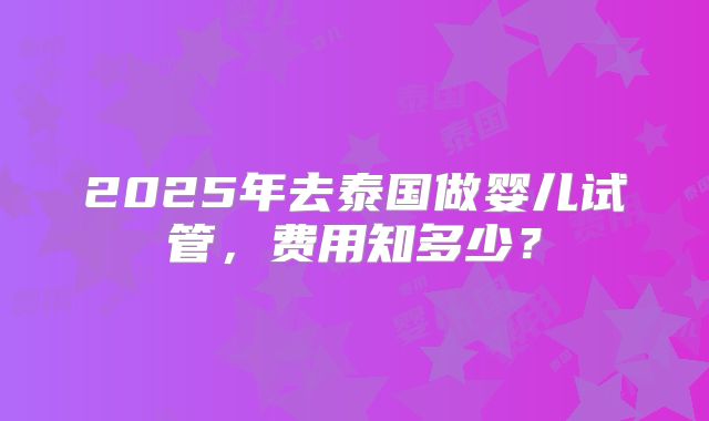 2025年去泰国做婴儿试管,费用知多少?